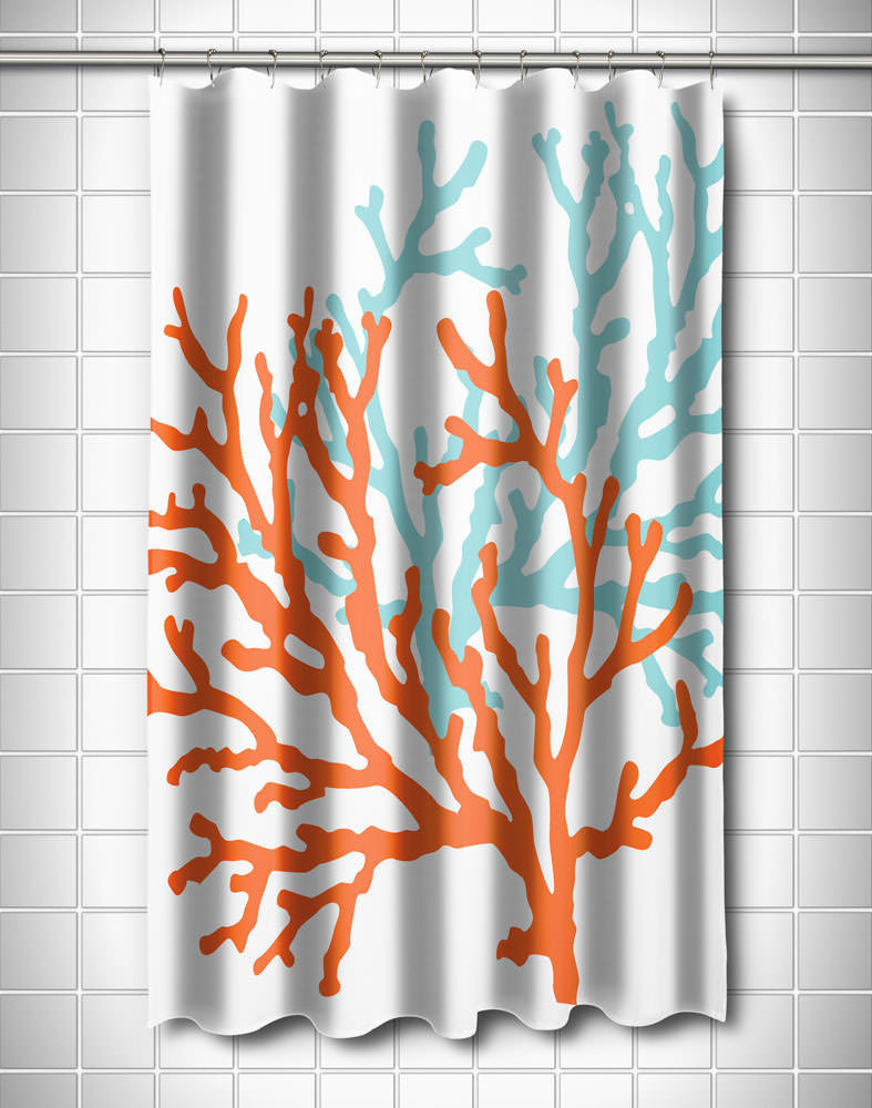 coral color shower curtain