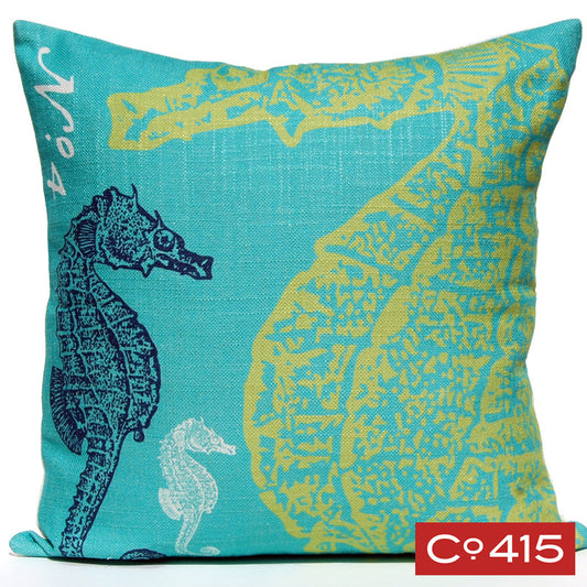 Grande Seahorse Embroidered Pillow