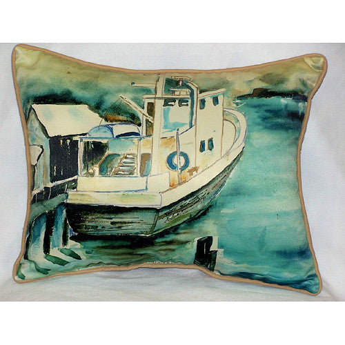 Betsy Drake Oyster Boat Pillow- Indoor/Outdoor - Coastal Style Gifts - Drake Pillow