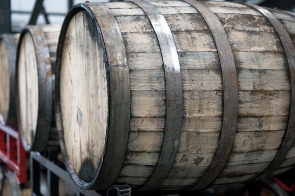 Wooden oak casks used in making single malt scotch whisky