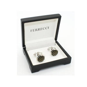 Silvertone Criss Cross Polygon Cuff Links With Jewelry Box - Ferrecci USA 