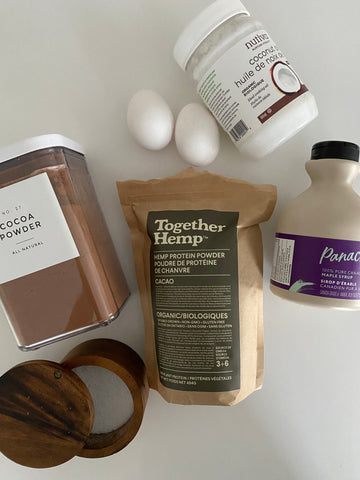 together hemp chocosol traders cacao hemp protein powder and brownie ingredients