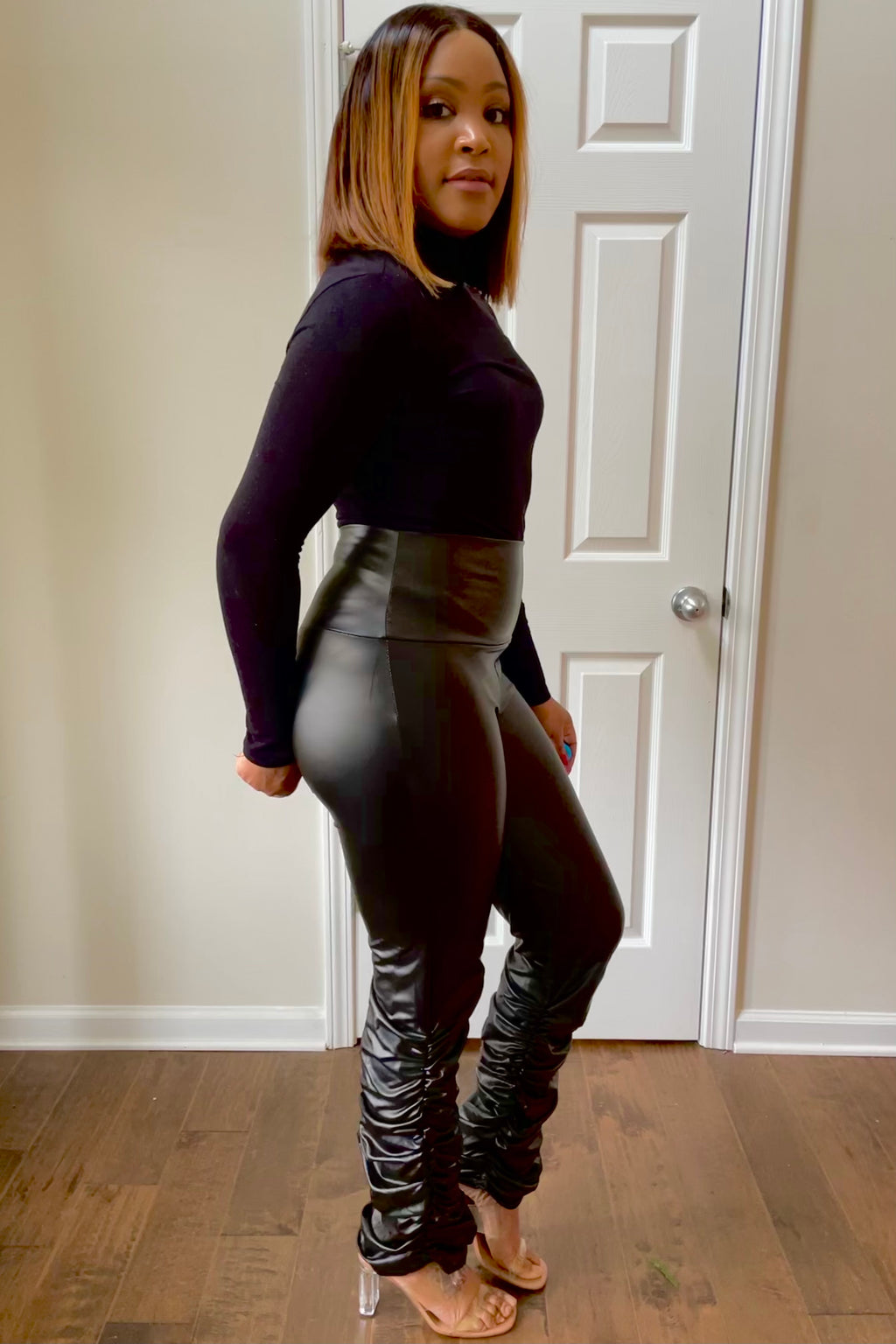 Stacked in the back Leather Pants