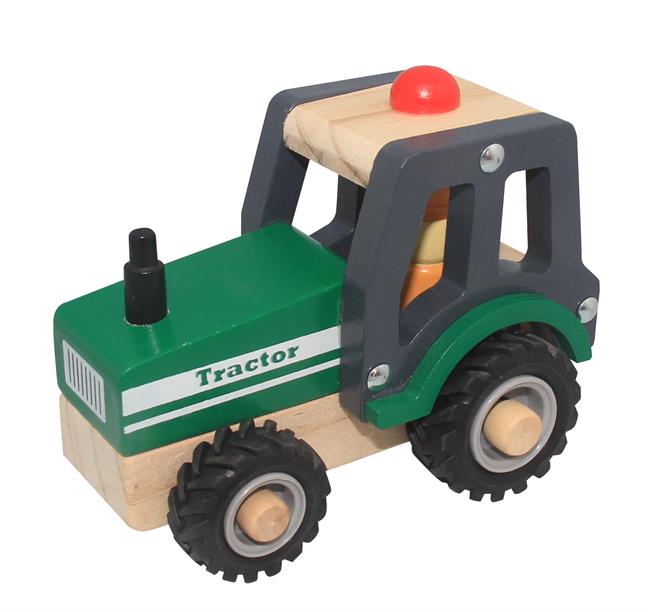 7: Magni Traktor I Træ Med Gummihjul Green