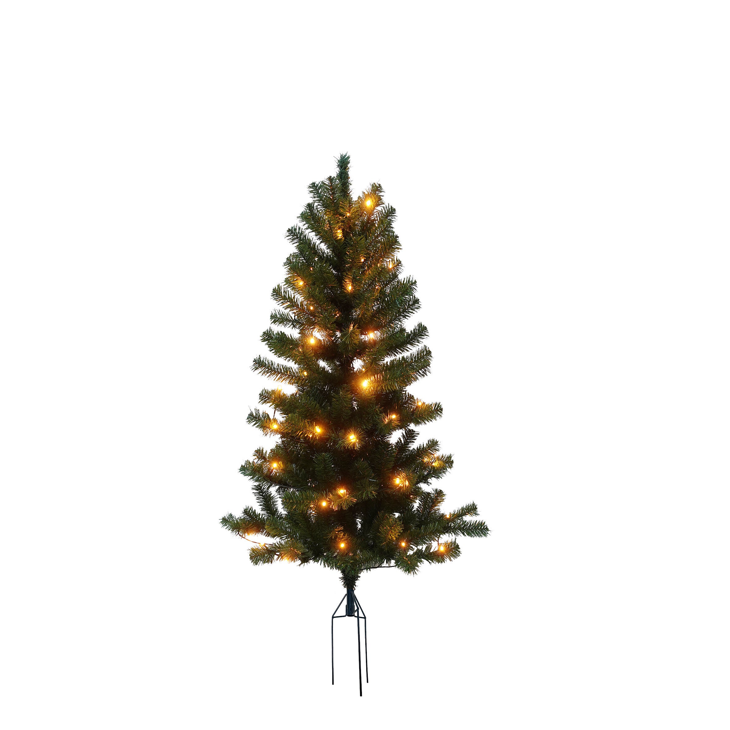 Billede af Juletræ kunstig PVC ASKE, udendørs med spyd, m/LED 2 størrelser - H120 x Ø72 cm