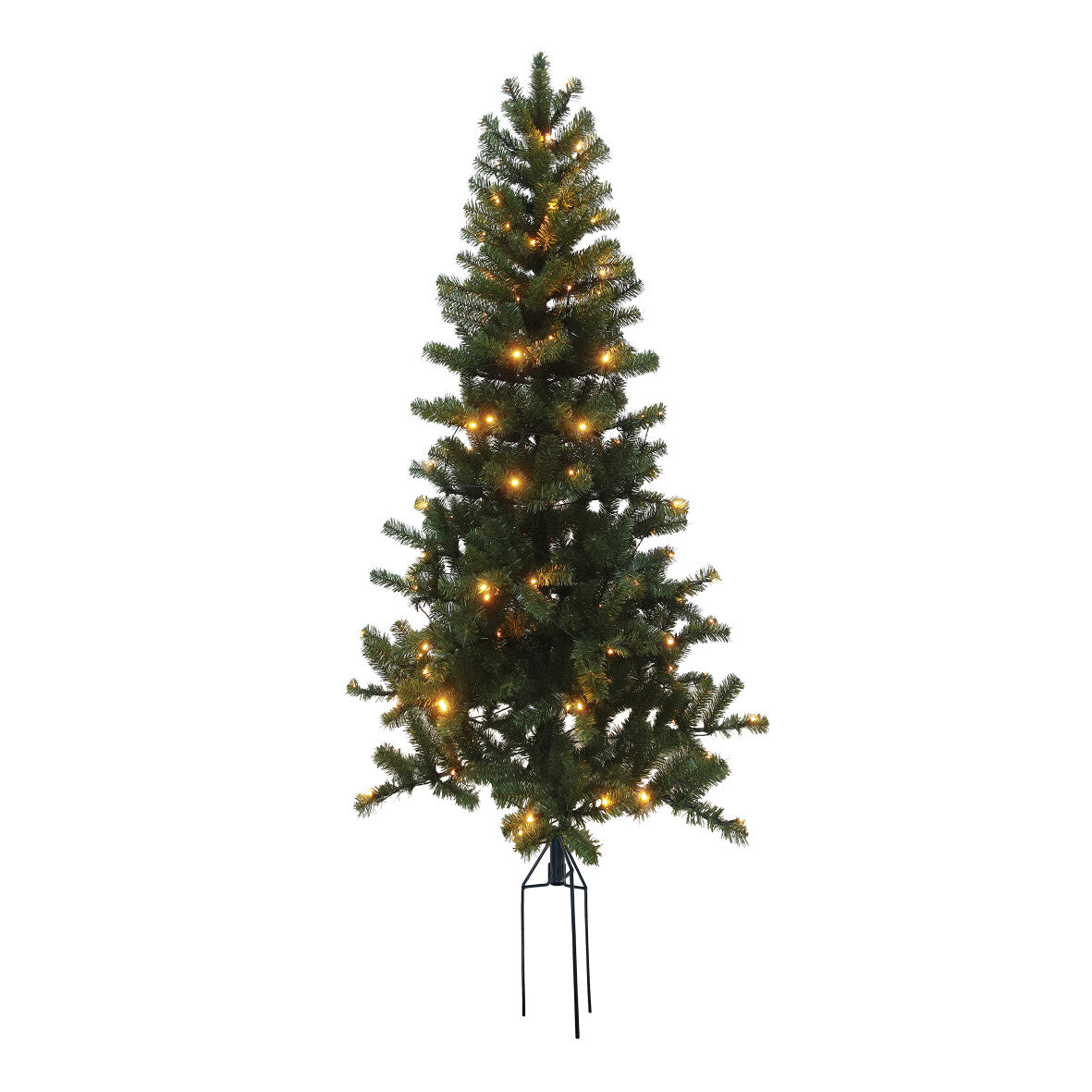 Billede af Juletræ kunstig PVC ASKE, udendørs med spyd, m/LED 2 størrelser - H150 x Ø90 cm