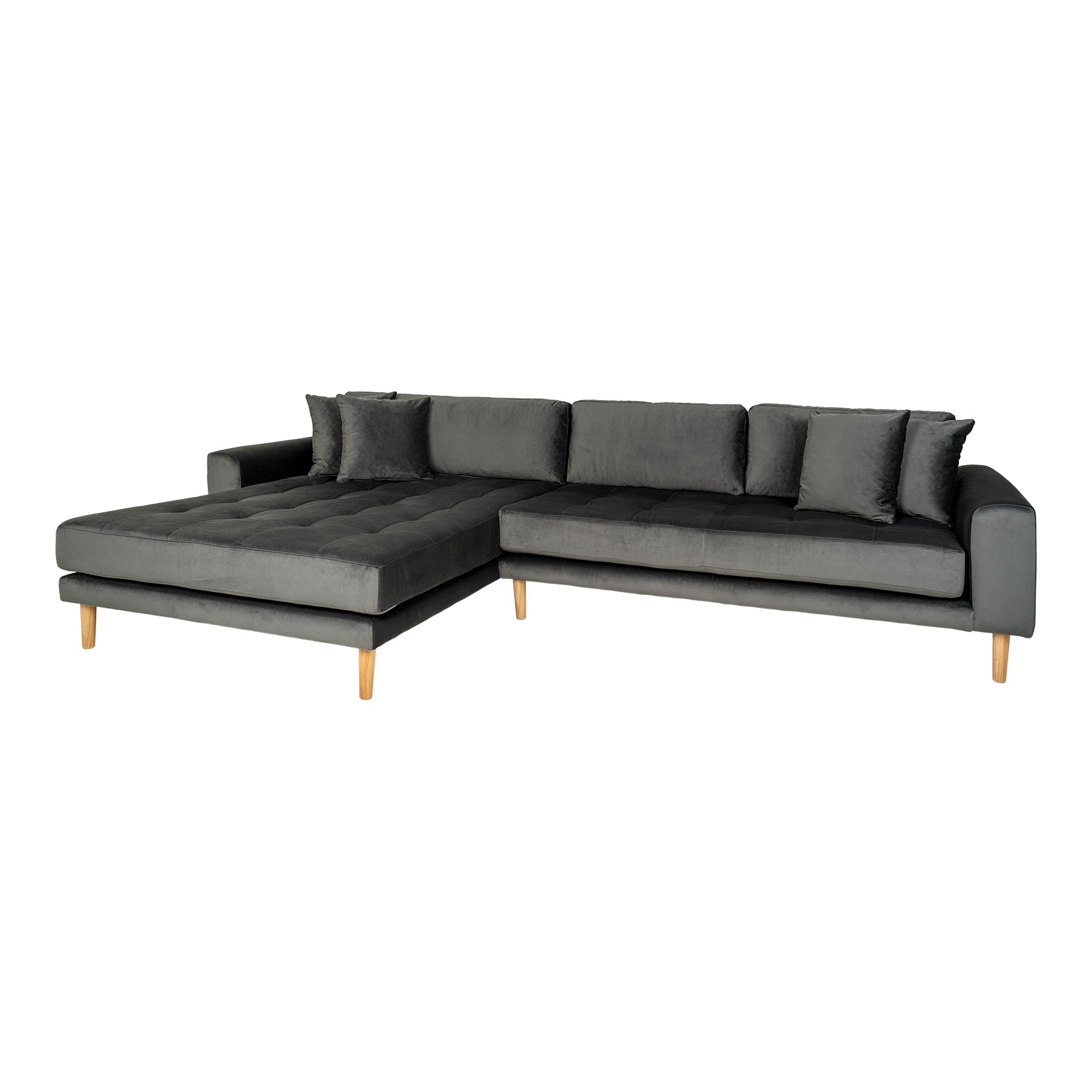 Billede af Lido Lounge Sofa venstrevendt i mørkegrå velour med fire puder HN1013