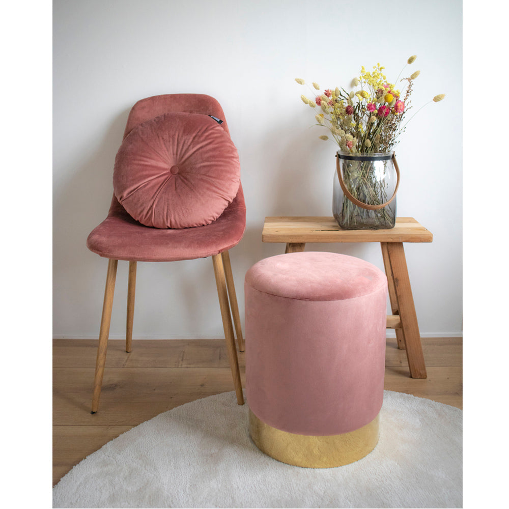 Billede af Gamby - Puf i rosa velour med messing farvet kant HN1214