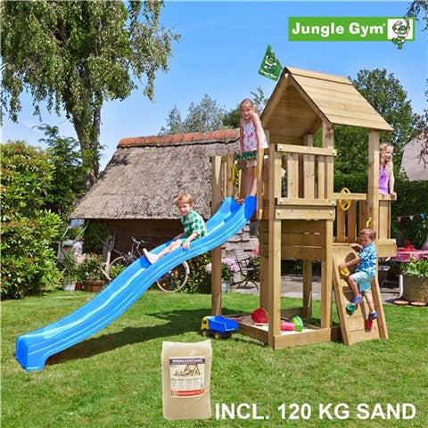 Billede af Jungle Gym Cubby legetårn komplet, inkl. 120 kg sand og blå rutschebane
