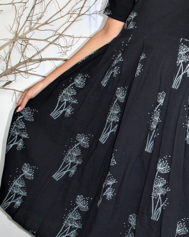 Black Wildflower Pleated Dress