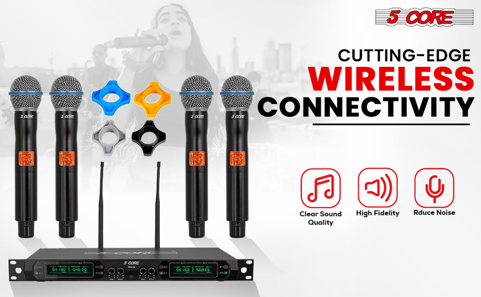 Wireless Microphone System 4 Channel UHF Portable Receiver mic set four microfono inalambrico