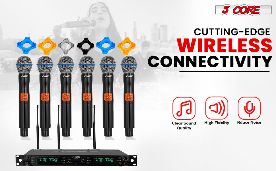 Wireless Microphone System 6 Channel UHF Portable Receiver mic set six microfono inalambrico