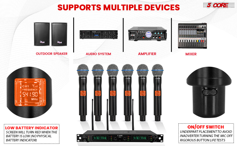 Wireless Microphone System 6 Channel UHF Portable Receiver mic set six microfono inalambrico