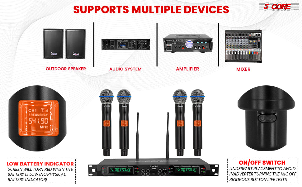 Wireless Microphone System 4 Channel UHF Portable Receiver mic set four microfono inalambrico