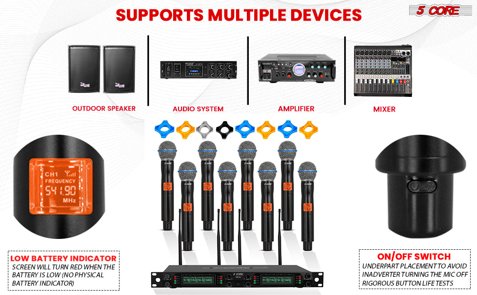 Wireless Microphone System 8 Channel UHF Portable Receiver mic set eight microfono inalambrico