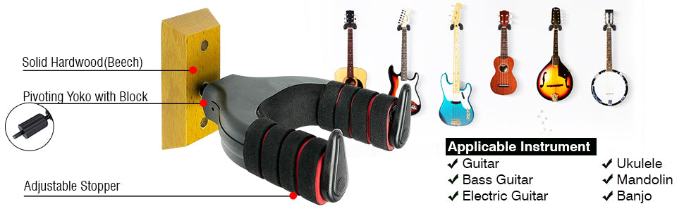 5Core Guitar Hanger Hook Adjustable Instrument Display Holder Wall Mount on  eBid United States