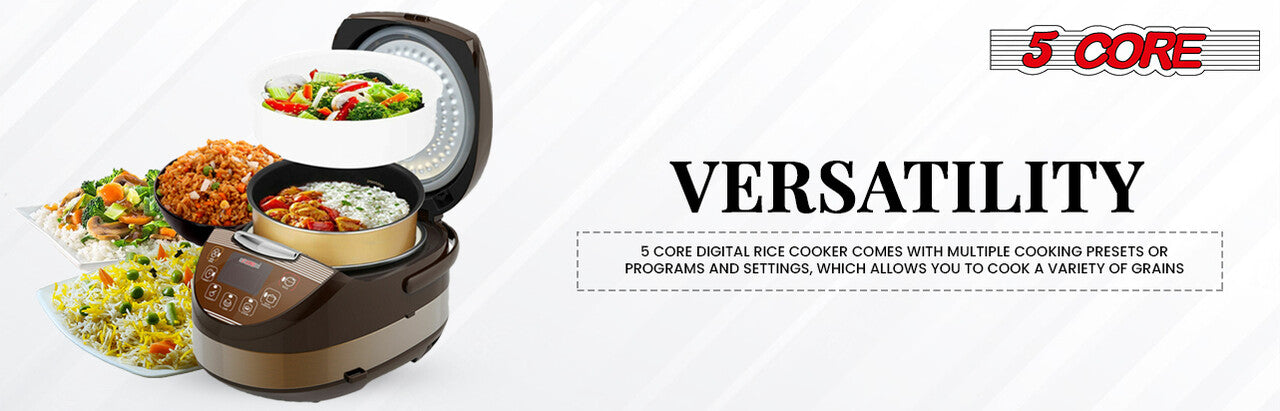 5 Core Digital Electric Rice Pot Multi Cooker & Food Steamer Warmer 5.3 qt Brown