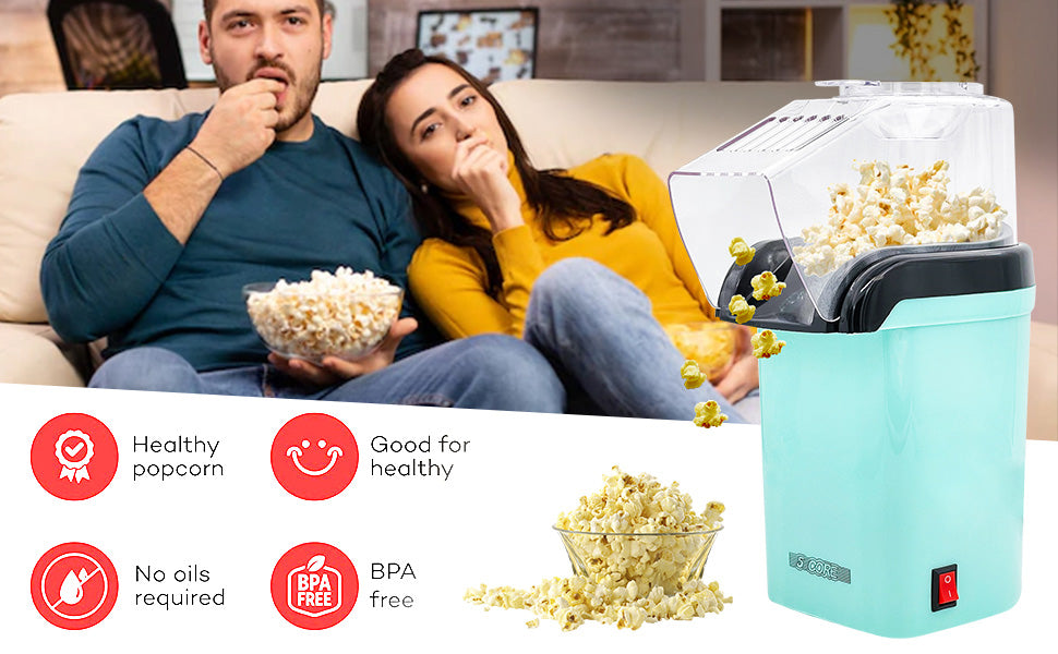Hot Air Popper, Electric Popcorn Maker Machine with 1200W, No oil needed,  Healthy and Delicious Snack for Kids, Adults. Great for Holding Parties in