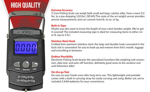 Digital Hanging Fish Scale w Measuring Tape- 5 Core