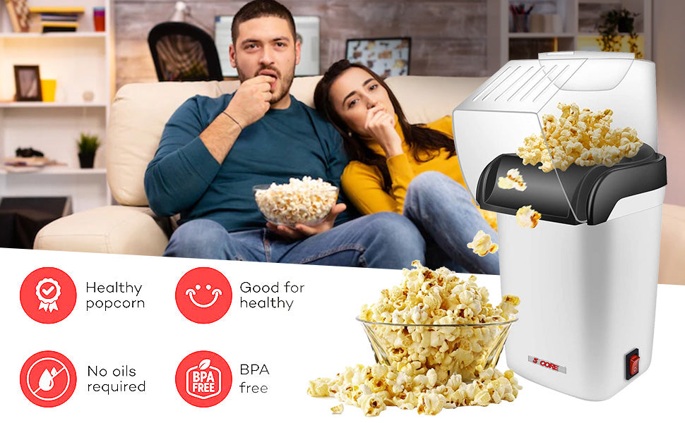 5 Core Hot Air Popcorn Popper 1100W Electric Popcorn Machine Kernel Corn  Maker, Bpa Free, 16 Cups, 95% Popping Rate, 3 Minutes Fast, No Oil Healthy