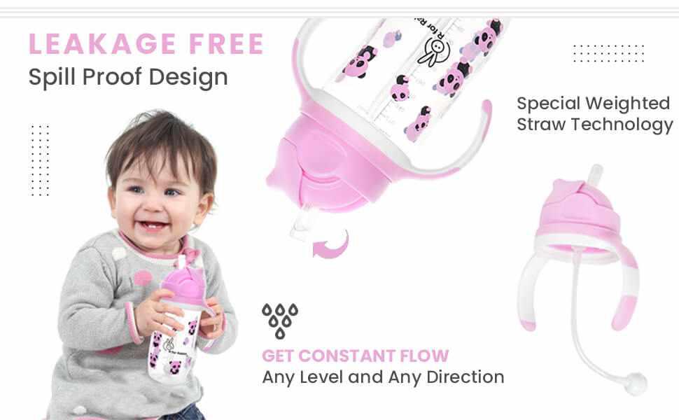 Sippy Cup Non-spill Cup Straw Cup Toddler Cup Baby Cup With Draw  Breastfeeding Bottle Drinking Milk Bottle For KidPink