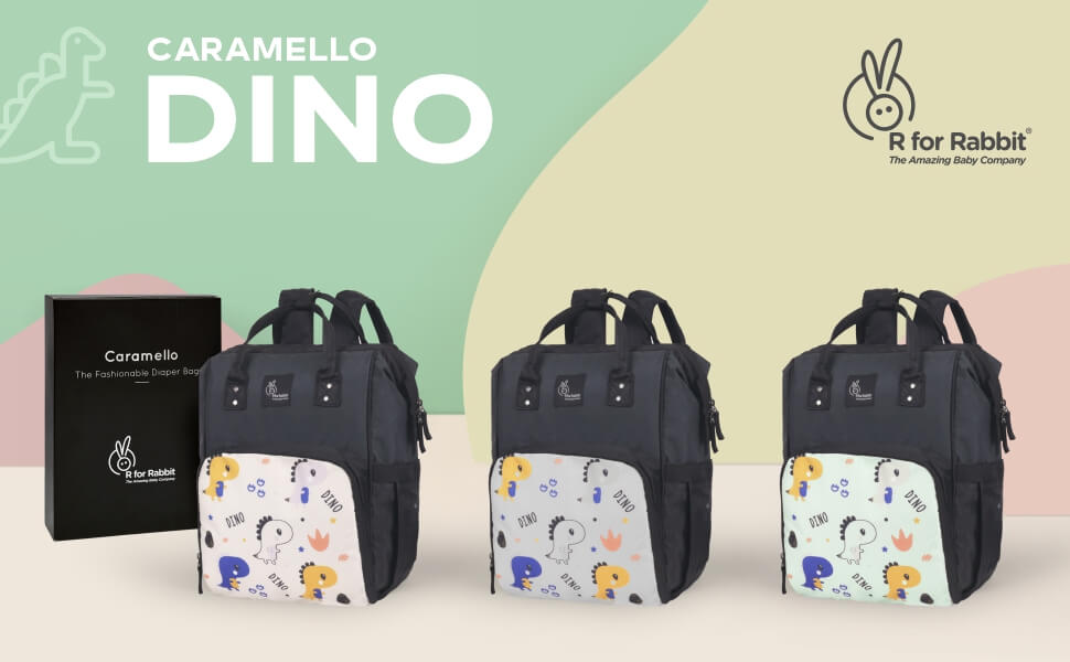R for Rabbit Caramello Dino Diaper Bag for Mother, Multipurpose Stylish Diaper Bag with 11 Pockets
