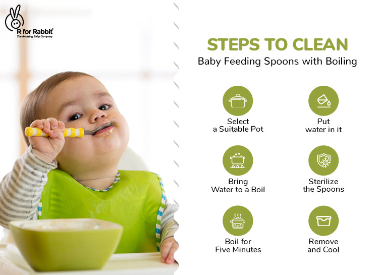 Steps to clean baby feeding spoon with steam sterilization