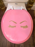 Pink & Gold Glitter Lashes Hand Painted Toilet Seat