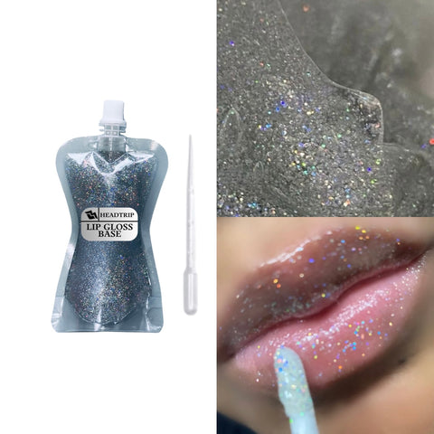 Holographic glitter lip gloss base made with high quality versagel. Non-sticky & moisturizing.