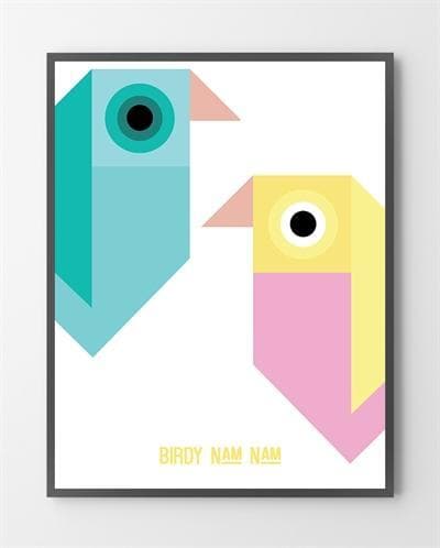 Plakat -  Billeder til børneværelset - Turkis par Birdy - 30x40 cm.