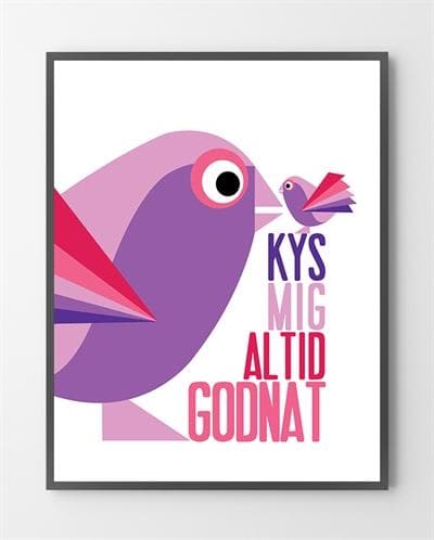 Billede af Plakat - Illustrationer - Pink Kys - 30x40 cm.