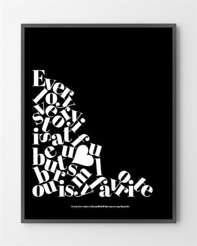 Se Grafisk plakat - Every love story - 30x40 cm. hos Liseborg