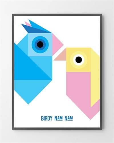 Se Plakater med farver - Blå par Birdy - 30x40 cm. hos Liseborg
