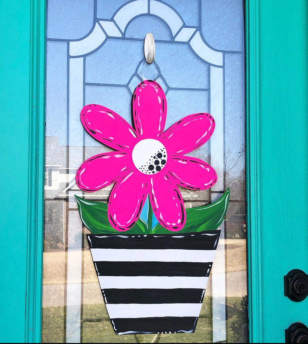 Whimsical Potted Flower Door Hanger