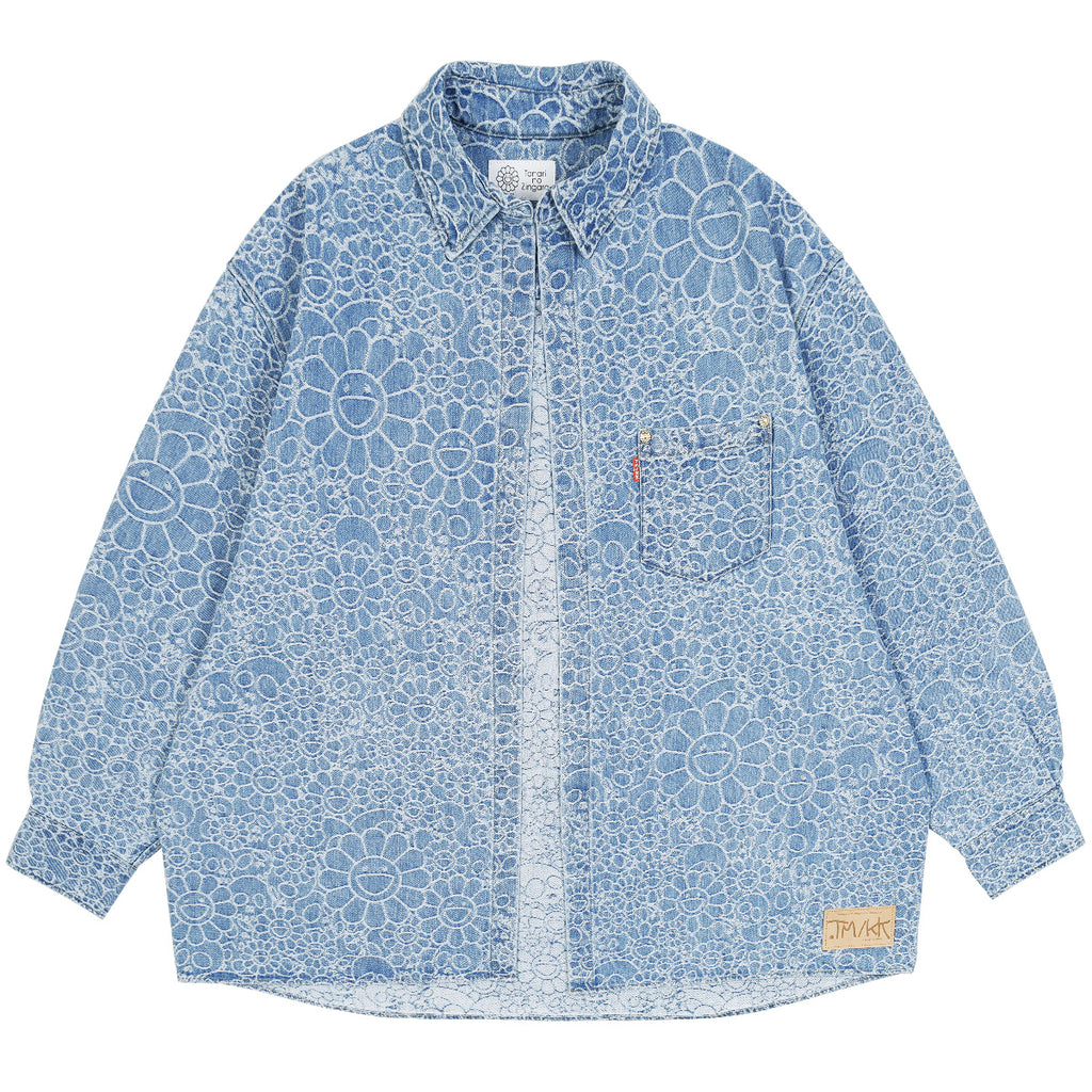 Flowers and Skulls Jacquard Denim Haori Shirt