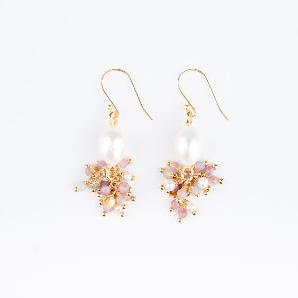 PINK TOURMALINE WITH FRESHWATER PEARL EARRINGS