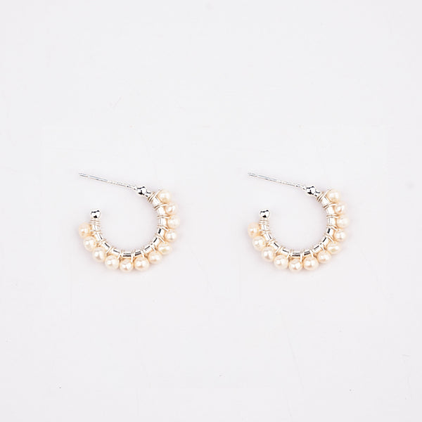 SMALL PEARL HOOP SILVER