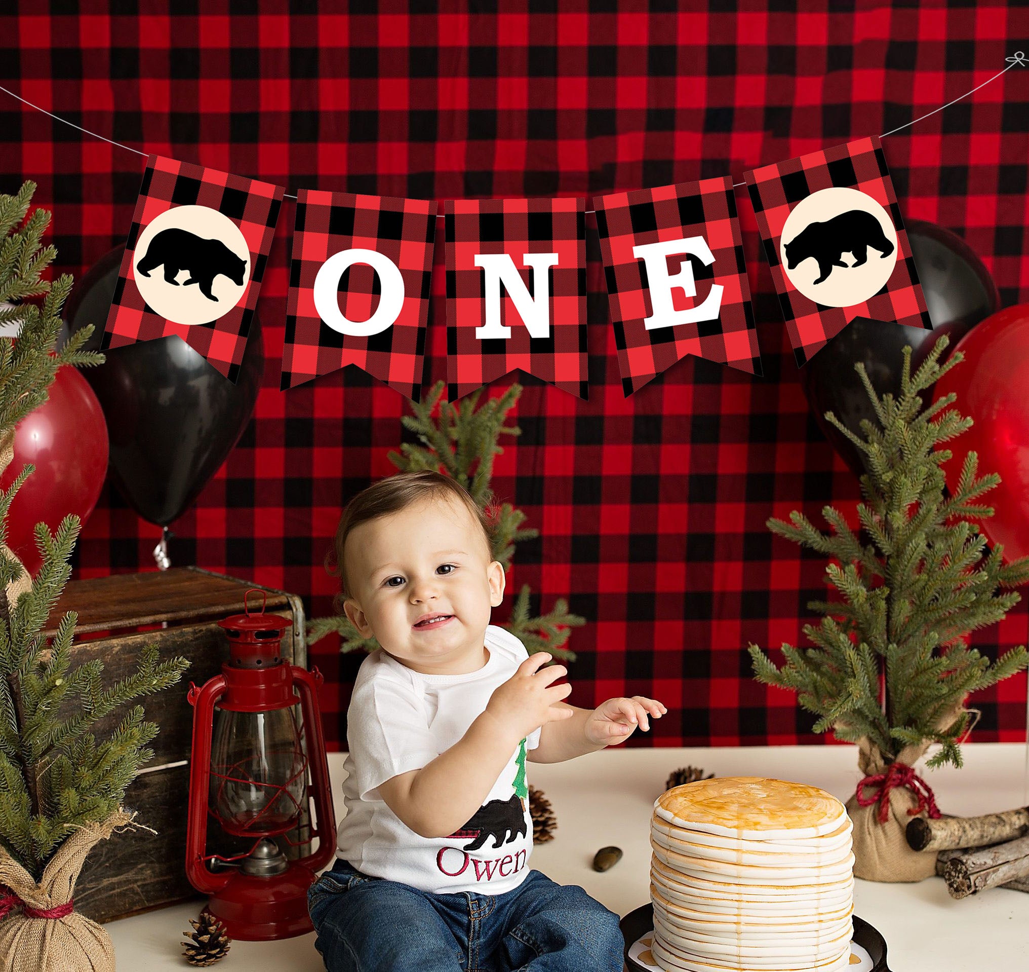 lumberjack first birthday banner