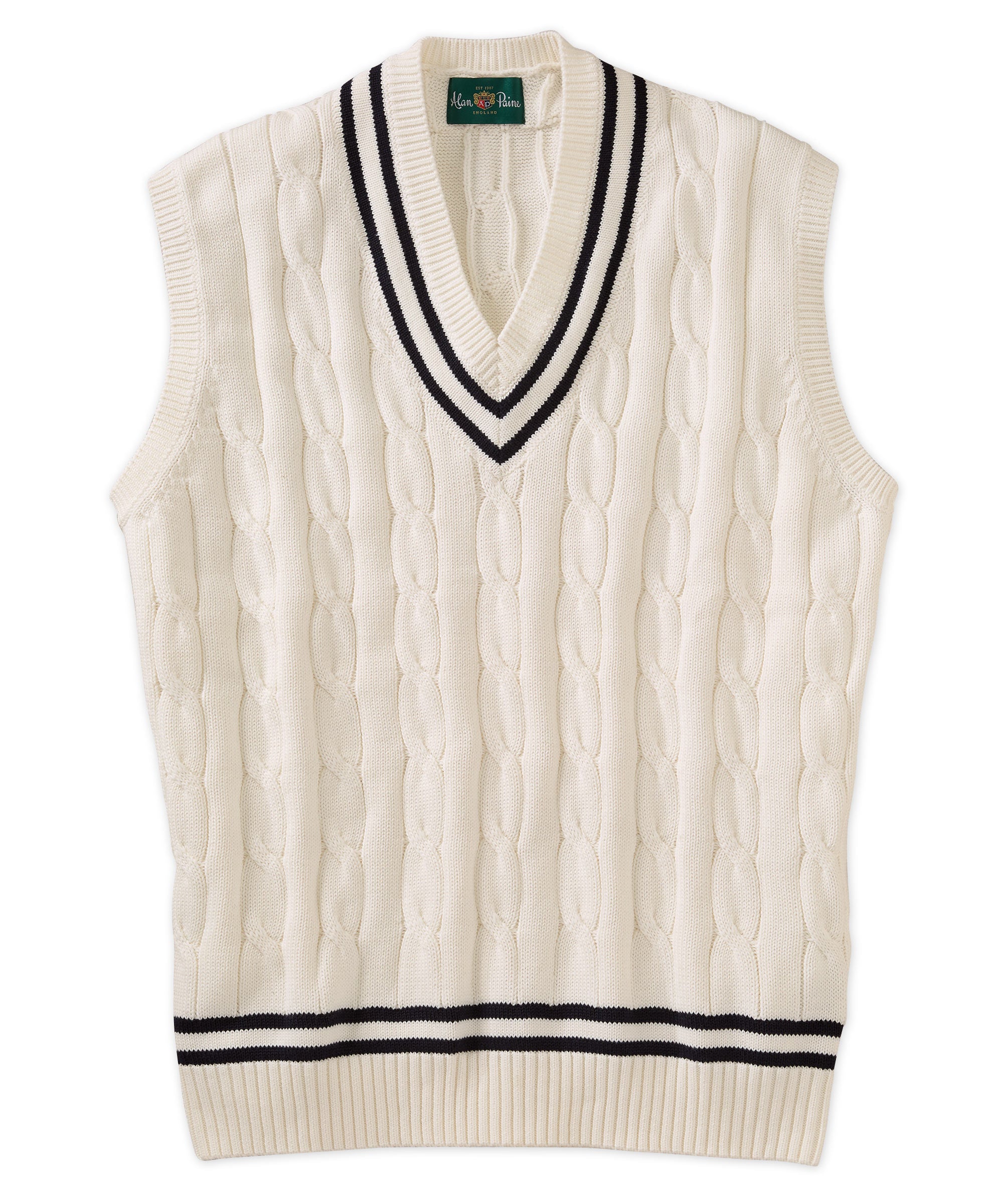 Chadbury Cotton V-Neck Cable Sweater Vest - Williams & Kent