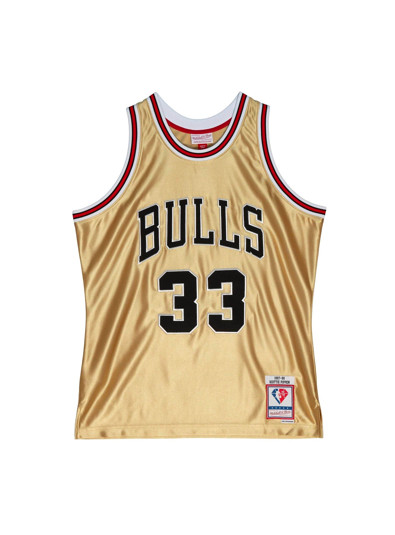 Men's Mitchell & Ness Dennis Rodman Gold Chicago Bulls 75th Anniversary 1997/98 Hardwood Classics Swingman Jersey Size: Small