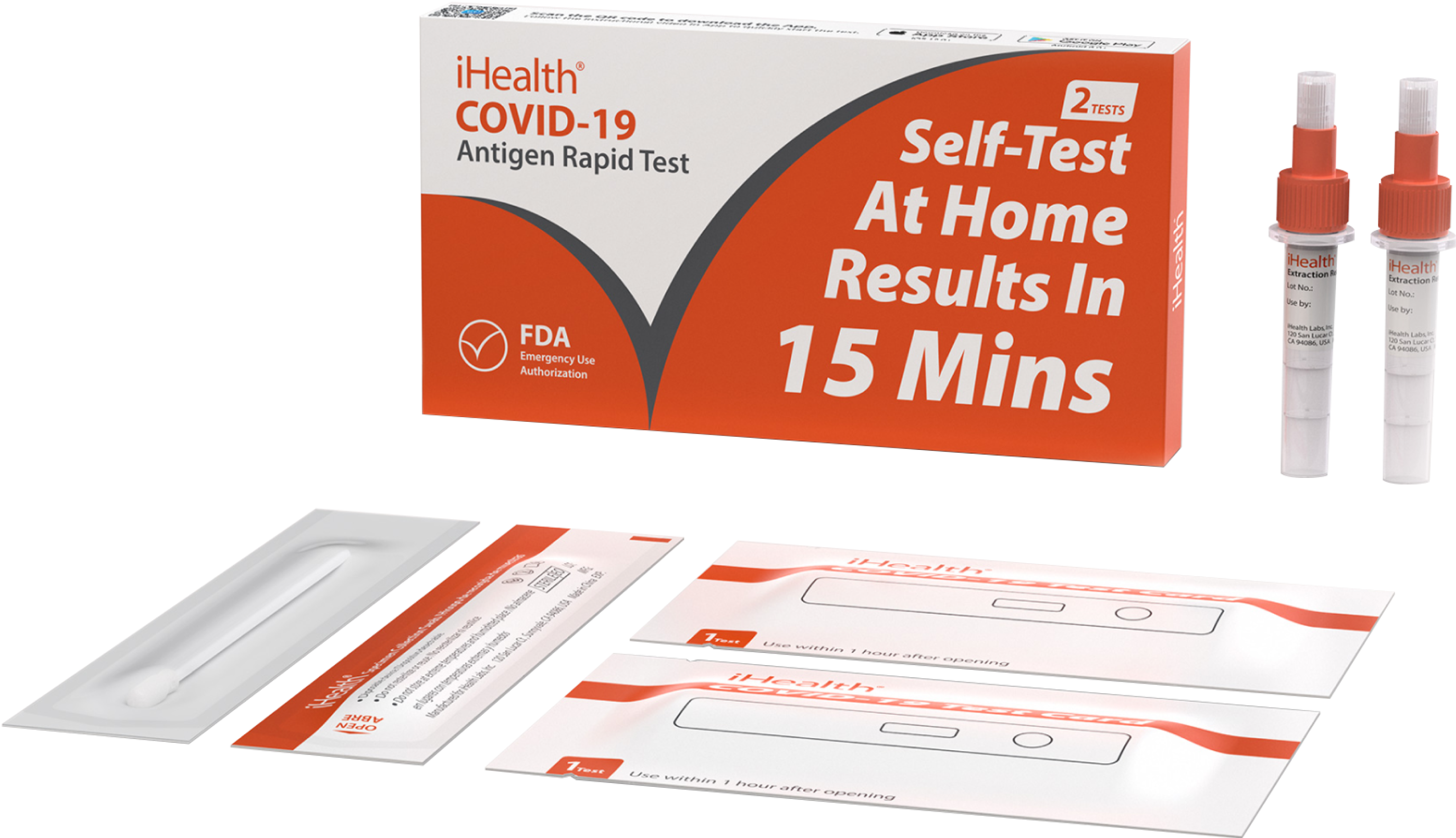  iHealth COVID-19 Antigen Rapid Test, 1 Pack, 2 Tests