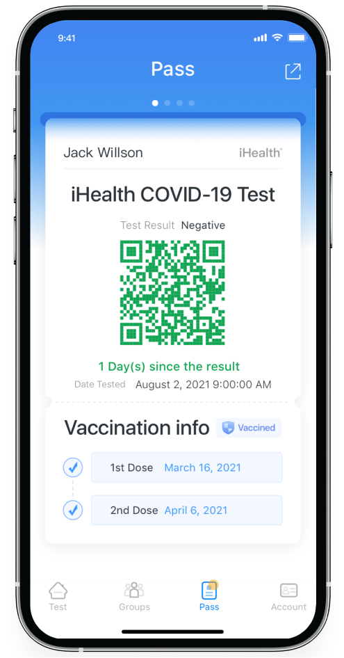 Test Record in iHealth Test mobile app