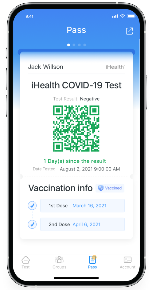 Test Record in iHealth Test mobile app