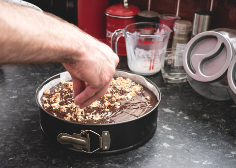 Almonds on Vegan Chocolate & Vanilla Rum Torte