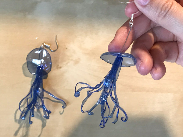 upcycled plastic bottle jellyfish earrings