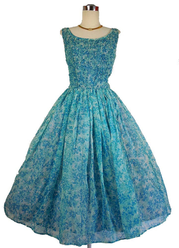 SOLD! 1950's Vintage Blue Floral Chiffon Party Dress by Natlynn ...