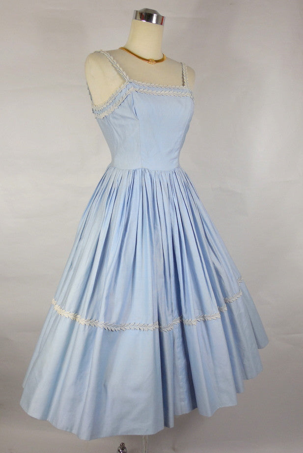 SOLD! 1950's Vintage Emma Domb Baby Blue Cotton Dress with White Trim ...