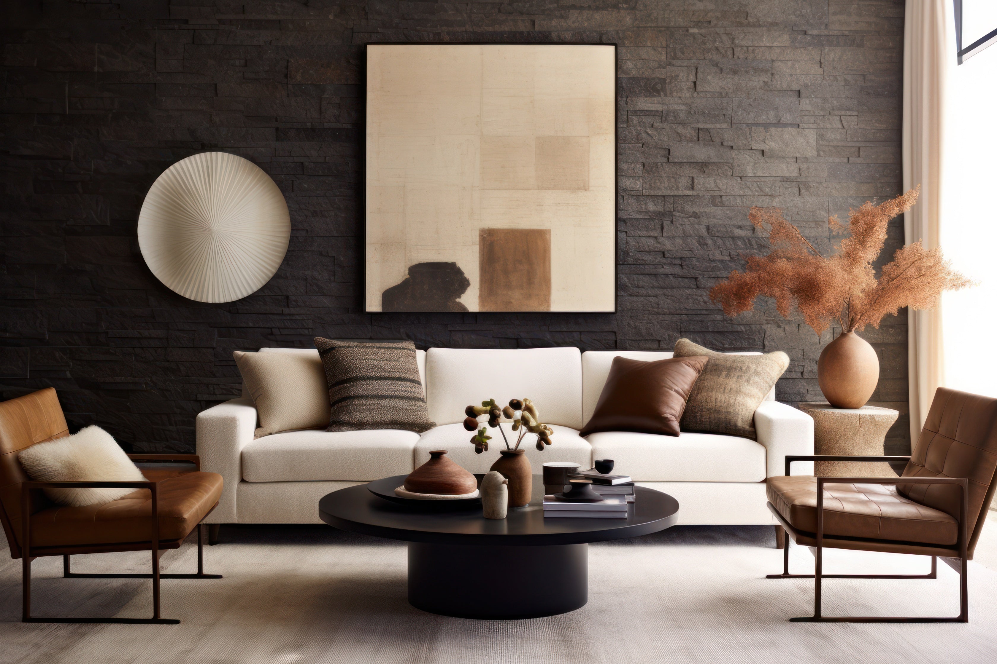 Mondern minimalist living room in neutral colors.