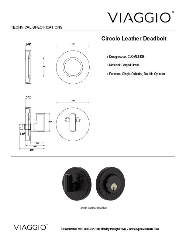 Circolo Motivo Leather Deadbolt Technical Specifications