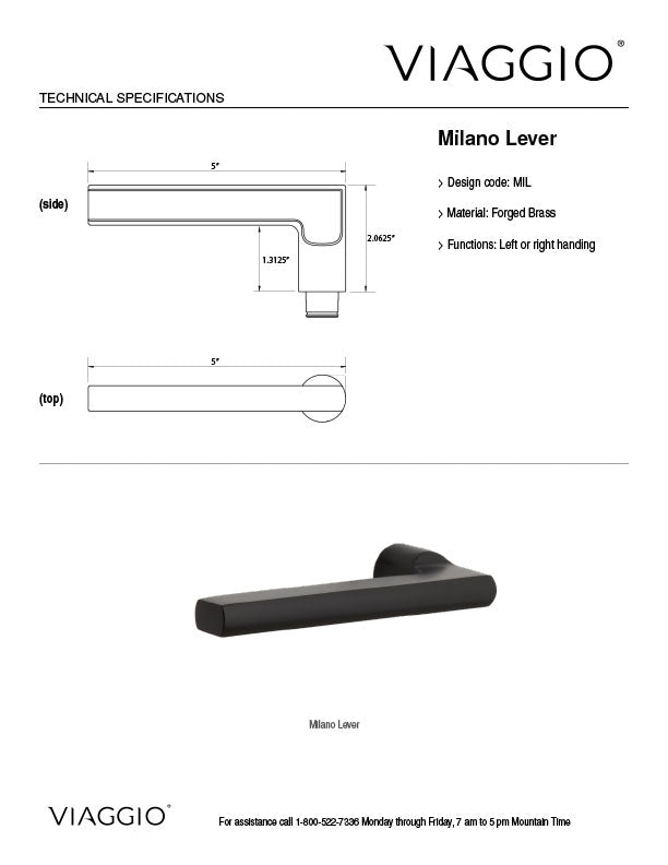Milano Lever Technical Specifications